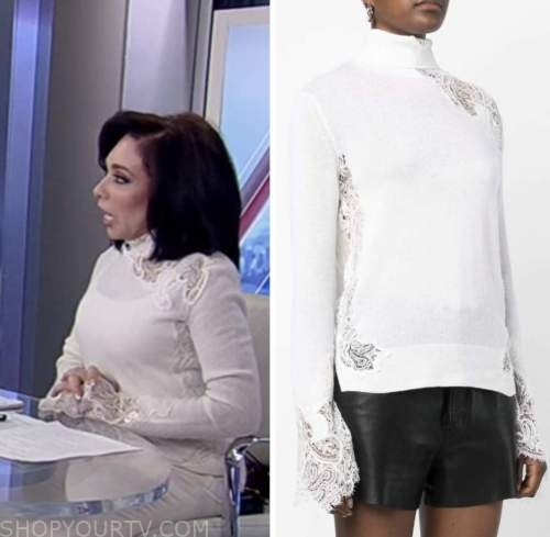 Judge Jeanine Pirro, the story, fox news fashion, white lace turtleneck top