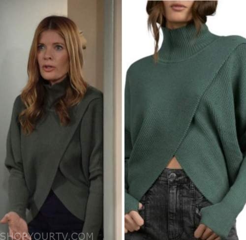 the young and the restless, phyllis newman, michelle stafford, green crossover turtleneck sweater