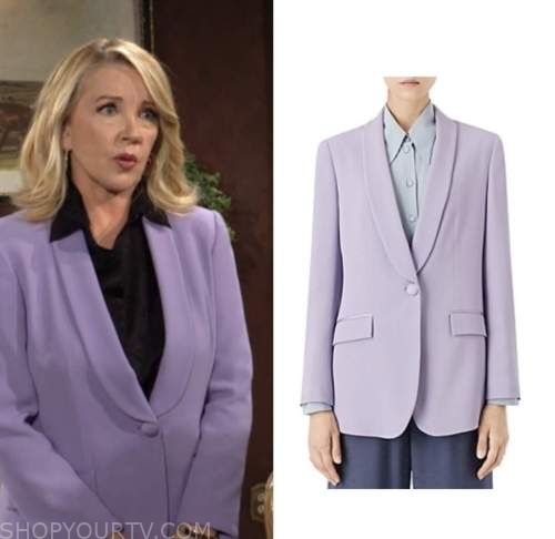 the young and the restless, nikki newman, melody thomas scott, purple blazer and pant suit
