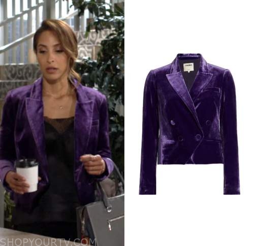 the young and the restless, lily winters, christel khalil, purple velvet blazer