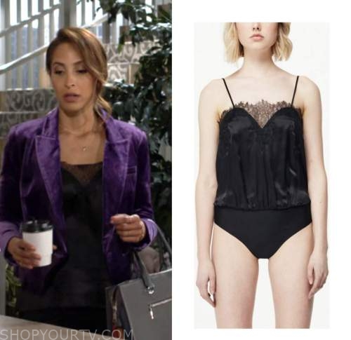 the young and the restless, lily winters, christel khalil, black camisole top