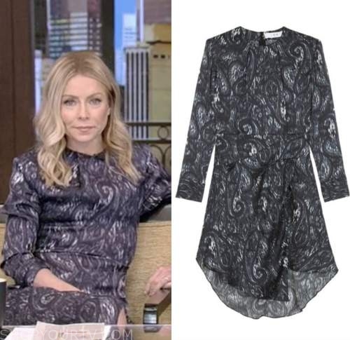 live with kelly and ryan, kelly ripa, navy blue printed dress