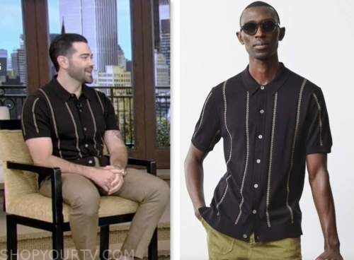 jesse metcafe, live with kelly and ryan, black stripe polo shirt