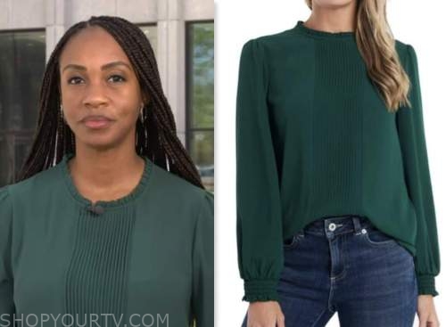 nbc news daily, green pintuck top, blayne alexander