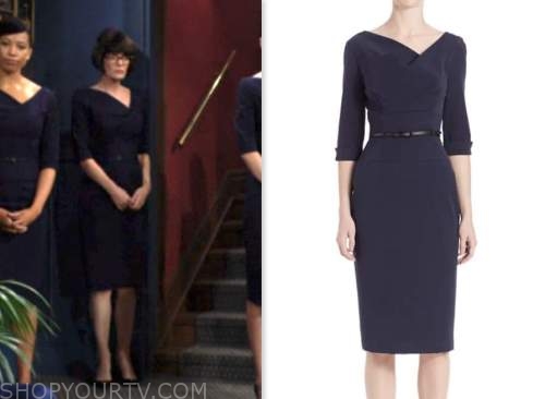 phyllis newman, michelle stafford, the young and the restless, navy blue belted sheath dress