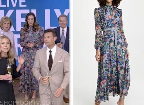 meredith seacrest, live with kelly and ryan, blue floral midi dress