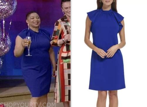 live with kelly and ryan, deja vu, blue flutter mock neck dress