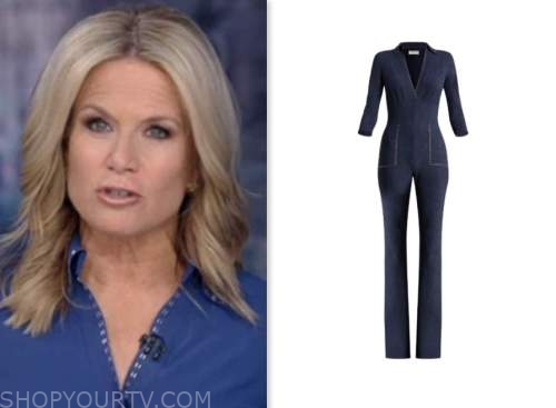 the story, blue embellished trim jumpsuit, martha maccallum