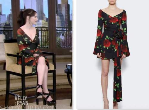 live with kelly and ryan, black rose print dress, Rachel Brosnahan