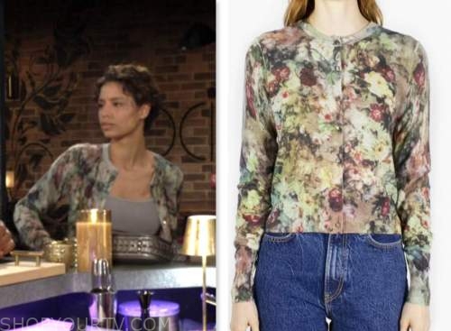 elena dawson, brytni sarpy, the young and the restless, floral cashmere cardigan sweater