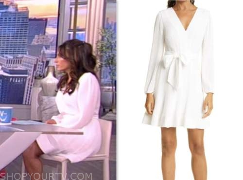 the view, alyssa farah griffin, white pleated tie waist mini dress