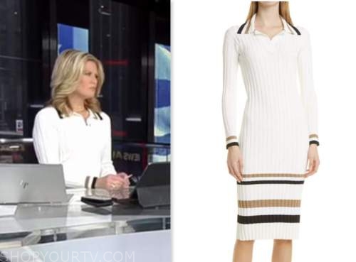the story, martha maccallum, white striped ribbed knit polo midi dress, fox news fashion