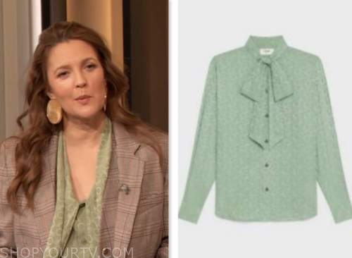 drew barrymore show, drew barrymore, mint green tie neck blouse