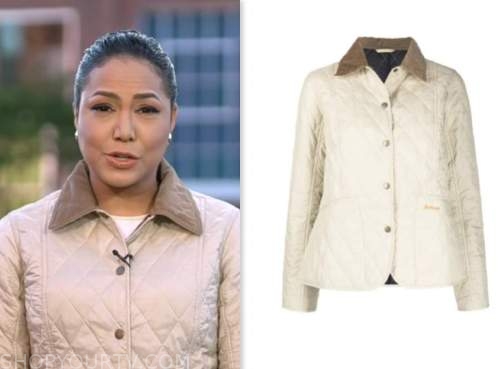 Good Morning America: April 2023 Stephanie Ramos's Beige Quilted Jacket ...