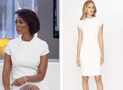 fox news fashion, outnumbered ,harris faulkner, white pleat sheath dress