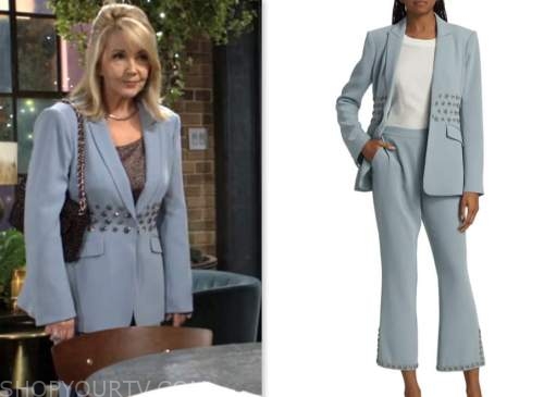 nikki newman, melody thomas scott, blue embellished pant suit, the young and the restless