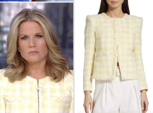 the story, yellow and white check tweed jacket, fox news fashion, martha maccallum