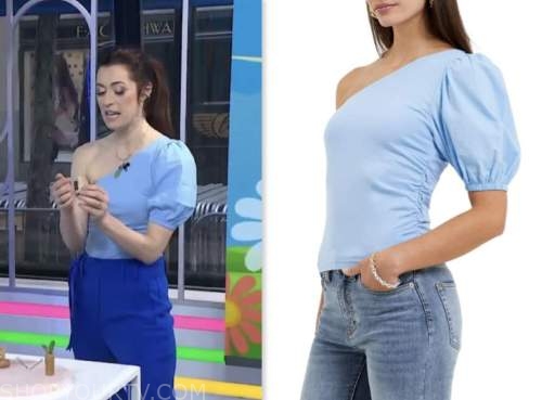 lindsey peers, the today show, blue puff sleeve one shoulder top