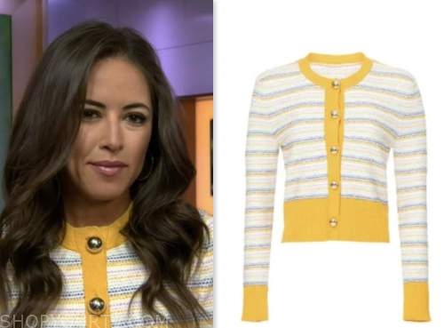 the today show, kaylee hartung, yellow stripe tweed cardigan sweater