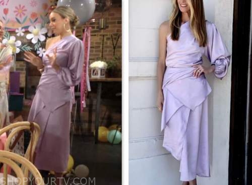 abby newman, melissa ordway, the young and the restless, purple satin one shoulder dress