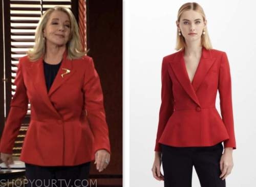 nikki newman, melody thomas scott, the young and the restless, red peplum blazer jacket