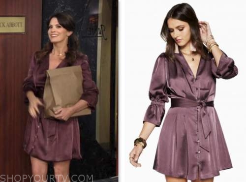chelsea lawson, melissa claire egan, the young and the restless, purple satin mini dress
