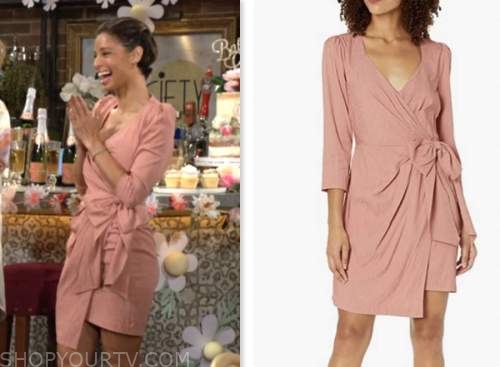 the young and the restless, pink wrap dress, elena dawson, brytni sarpy