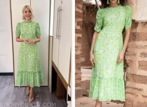 holly willoughby, this morning, green floral midi dress
