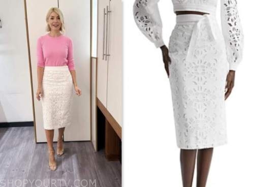 holly willoughby, this morning, white lace pencil skirt