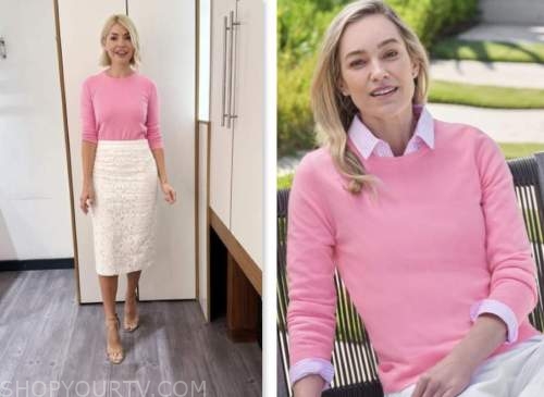 holly willoughby, this morning, pink jumper