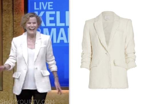 live with kelly and mark, judy blume, white tweed blazer