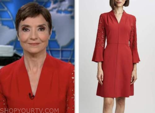 cbs mornings, catherine herridge, red eyelet sleeve dress