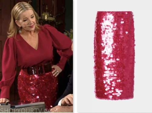 nikki newman, melody thomas scott, the young and the restless, pink sequin pencil skirt