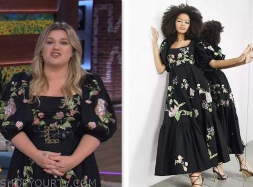 the kelly clarkson show, kelly clarkson, black floral embroidered dress
