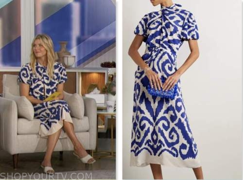 amanda kloots, the talk, blue and white printed twist dress