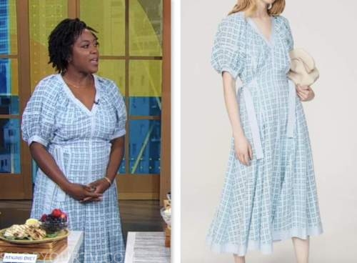 maya feller, good morning america, blue plaid midi dress