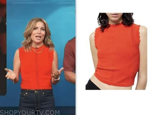 Access Hollywood: April 2023 Kit Hoover's Red Orange Scallop Trim Knit ...
