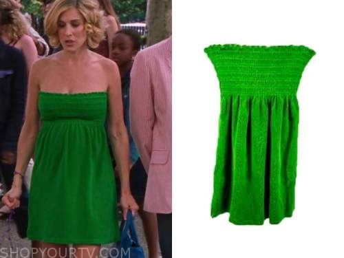 Sex and the City: Season 5 Episode 6 Carrie's smocked green mini dress ...