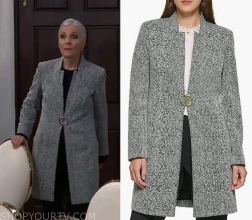 General Hospital: April 2023 Tracy's Grey Buckle Front Coat | Shop Your TV