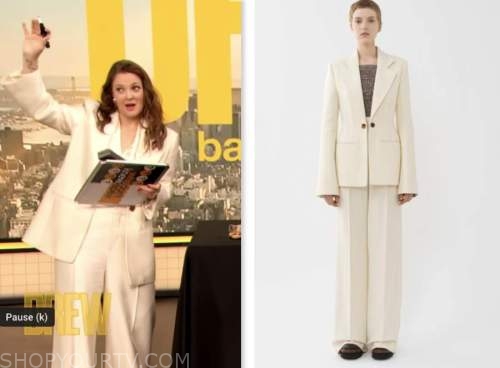 drew barrymore show, drew barrymore, white blazer and pant suit