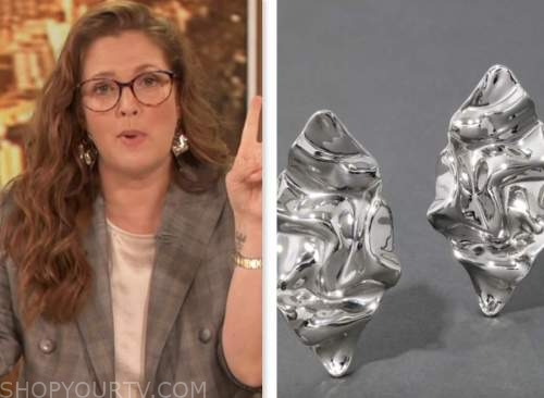 drew barrymore show, drew barrymore, silver crumpled earrings
