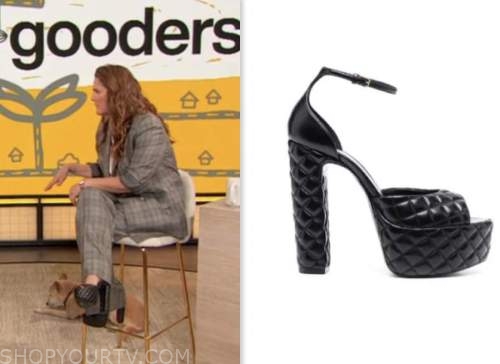 drew barrymore show, drew barrymore, black quilted pumps heels