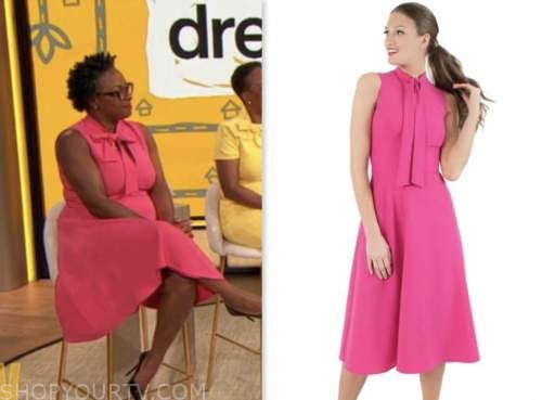 drew barrymore show, elana mcdonald, pink tie neck dress