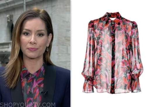 good morning america, pink floral shirt, rebecca jarvis