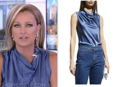 sandra smith, america reports, blue satin drape top, fox news fashion