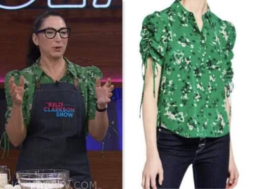 Gesine Bullock-Prado, the kelly clarkson show, green floral ruched sleeve top