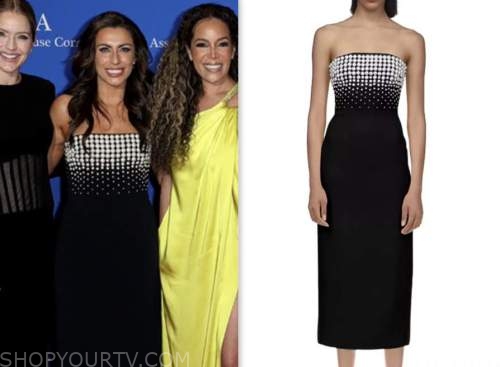 alyssa farah griffin, pearl black strapless embellished dress, the view