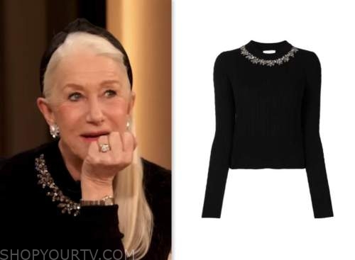 helen mirren, drew barrymore show, black embellished sweater