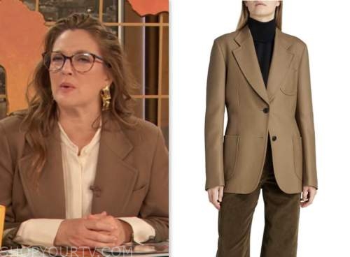 drew barrymore show, drew barrymore, tan camel wool blazer