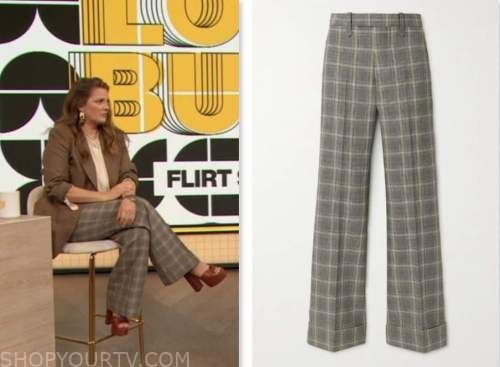 drew barrymore show, drew barrymore, grey check pants